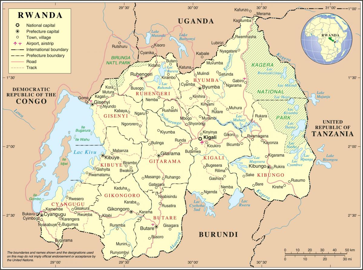 térkép-közigazgatási térkép Ruanda