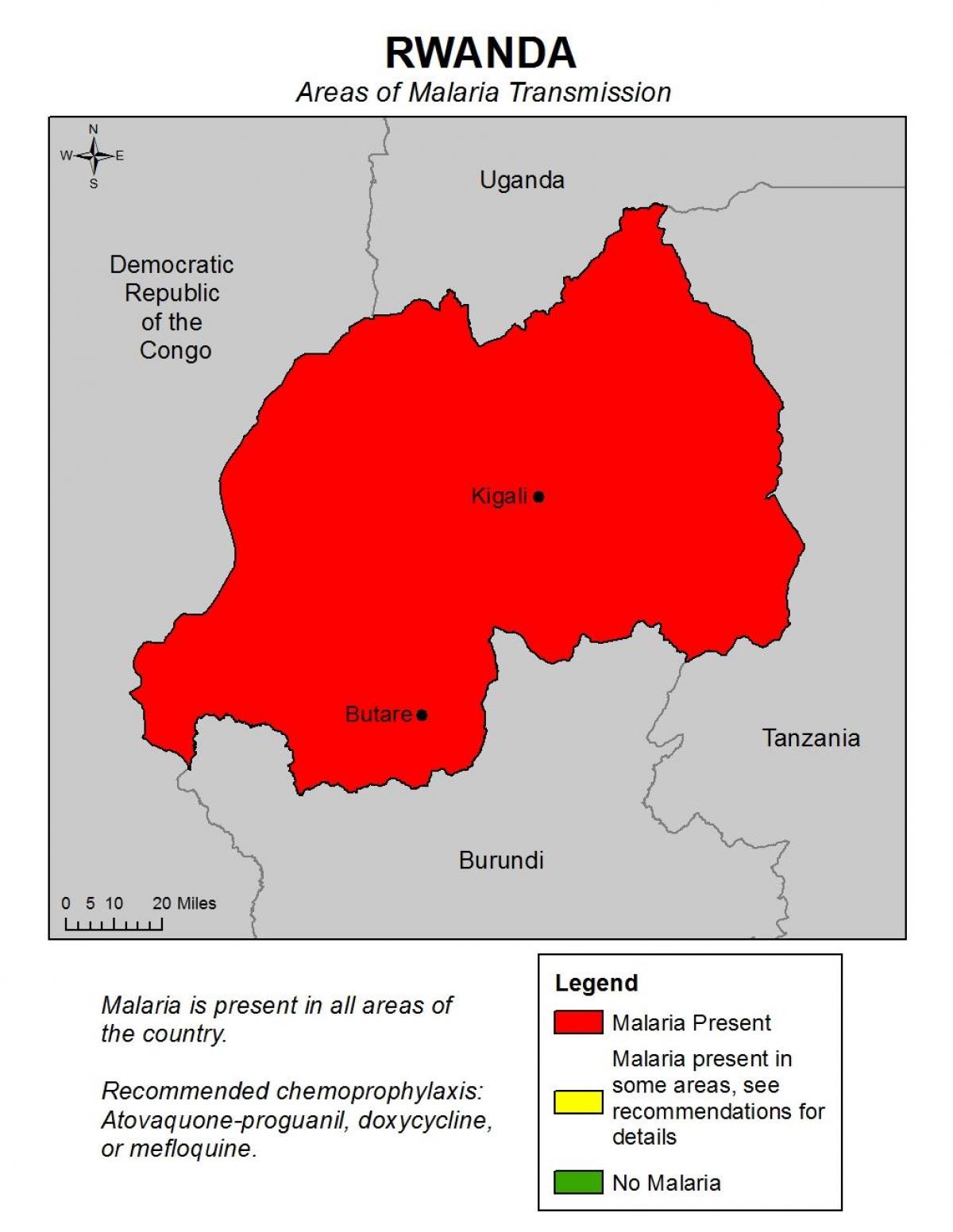 térkép Ruanda malária