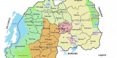 Térkép Ruanda a kerületek, illetve az egyes ágazatok